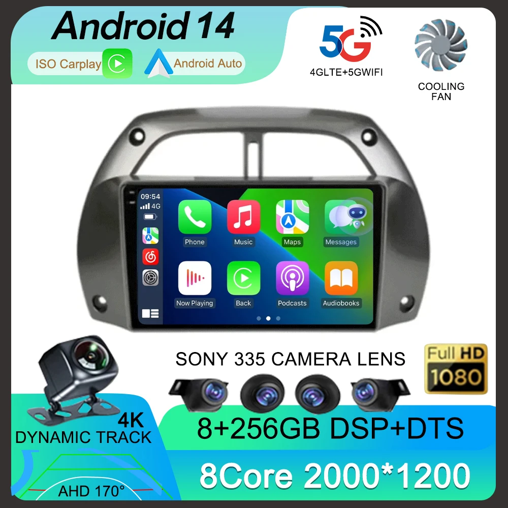 Автомобильный радиоприемник Android 14 Carplay для Toyota RAV4 Rav 4 2001 2002 2003 2004 2005 2006
