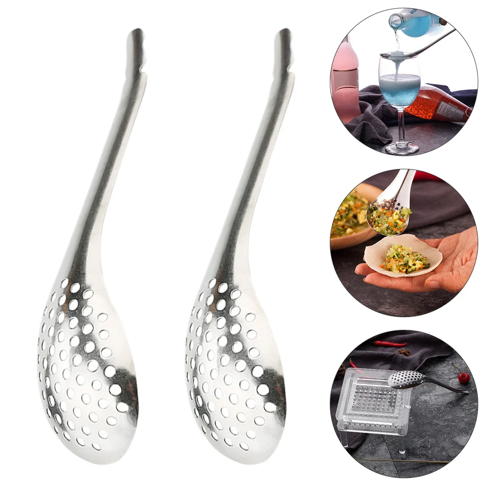 

2 Pcs Julep Strainer Caviar Spoon Filter Metal Cooking Catering Spoons Stainless Steel Ladle Spaghetti Colander