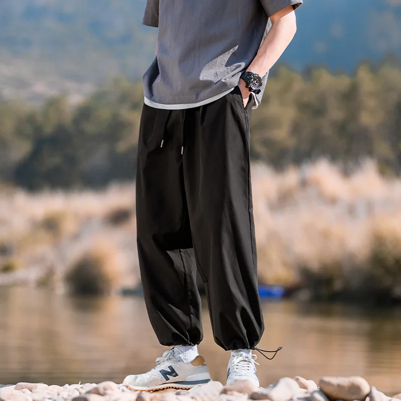 Loose Men's Jogging Pants Male Spring Summer New Breathable Solid Color Sports Haren Trousers Fitness Wide Leg Streetwear
