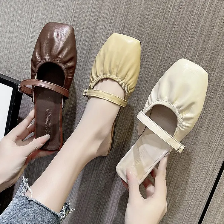 

Сандалии женские с круглым носком, модные повседневные кожаные шлепанцы с сумочкой на голову, летняя уличная одежда, пляжные тапочки