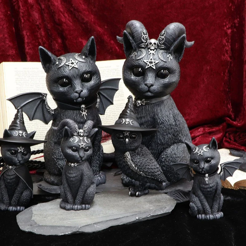 

Статуэтка садовая в виде кошки на Хэллоуин, настольное украшение из смолы, забавная уличная садовая статуэтка, украшение на Хэллоуин, Пряма...