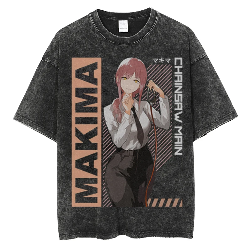 

Футболка мужская оверсайз с коротким рукавом, хлопковая тенниска с принтом аниме бензопилы, уличная одежда в стиле Харадзюку, хип-хоп