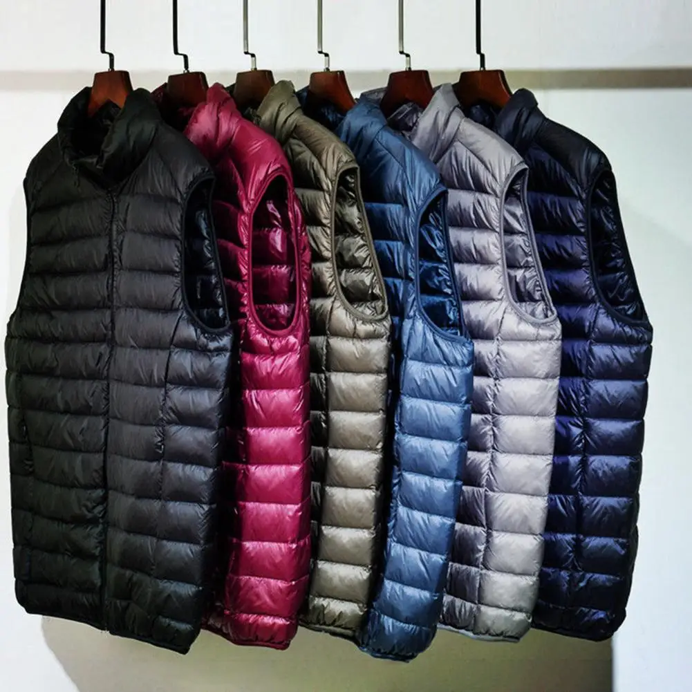 Chic Down Waistcoat Solid Color Sleeveless Neck Protection Winter Waistcoat  Casual Men Winter Vest for Daily Wear