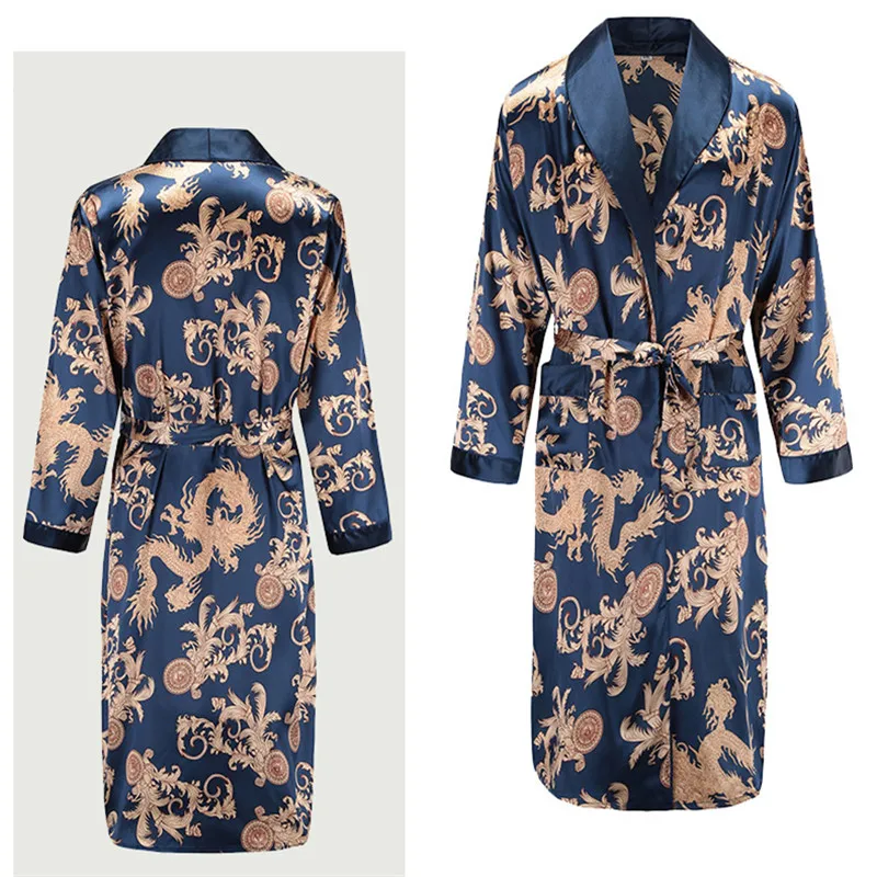 Men's Robe Nightgown Satin Kimono Bathrobe Casual Sleepwear Terry Dressing Gowns Men's Bathrobe For Home