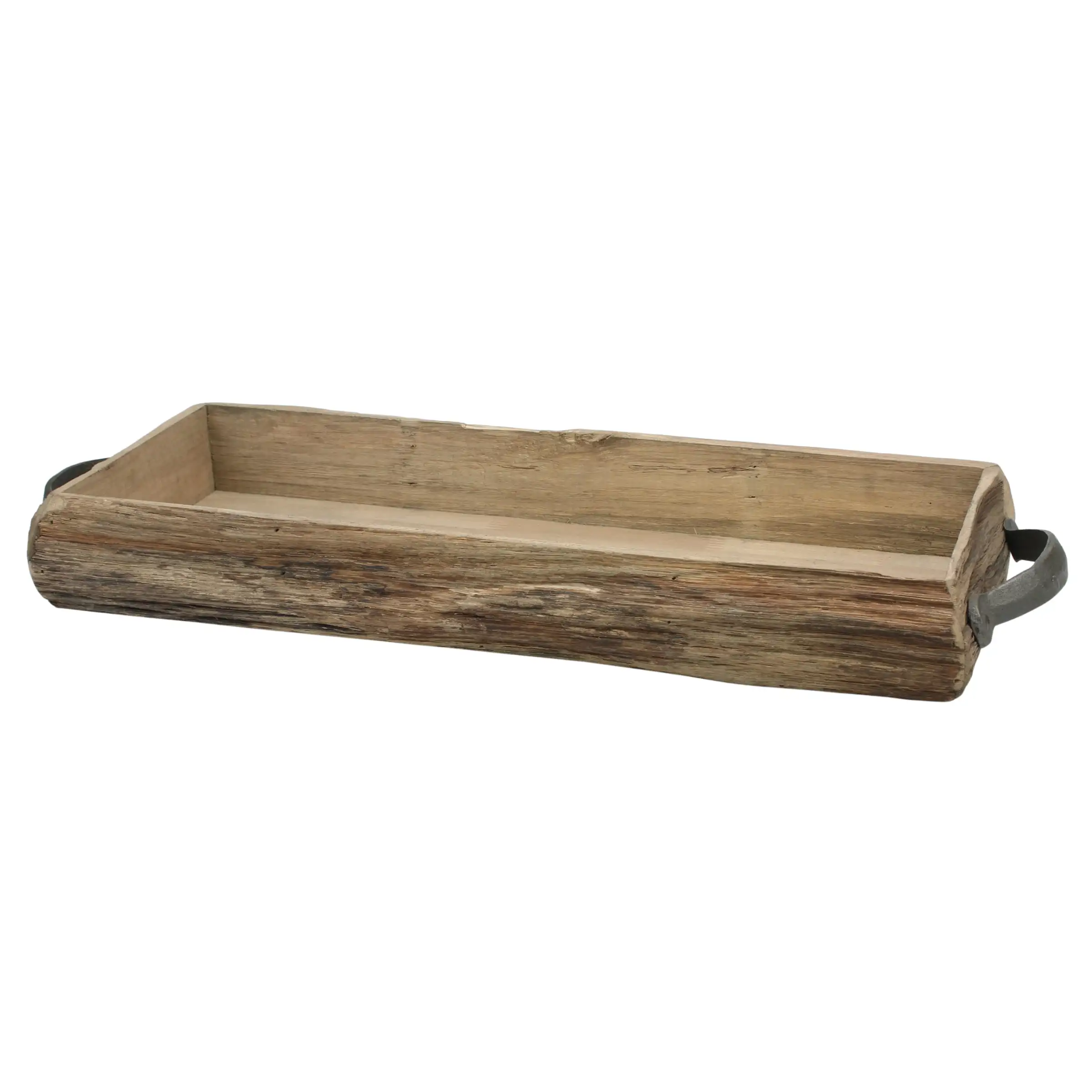 

21.2" x 8.4" Solid Wood Tray with Metal Handles, Brown
