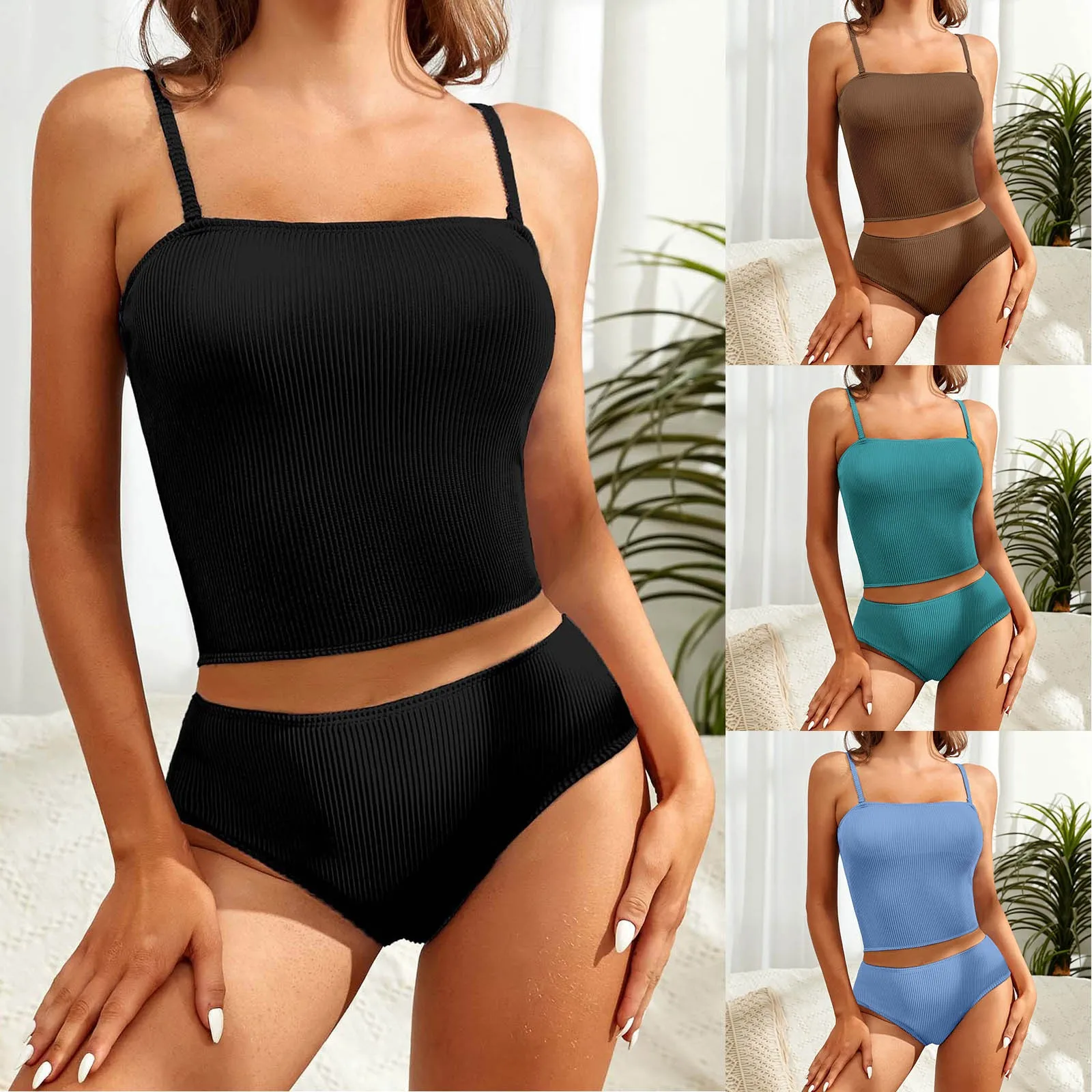 

Женский Летний большой пляжный однотонный модный бикини, костюм из двух предметов, купальник для девушек, комплект с шортами