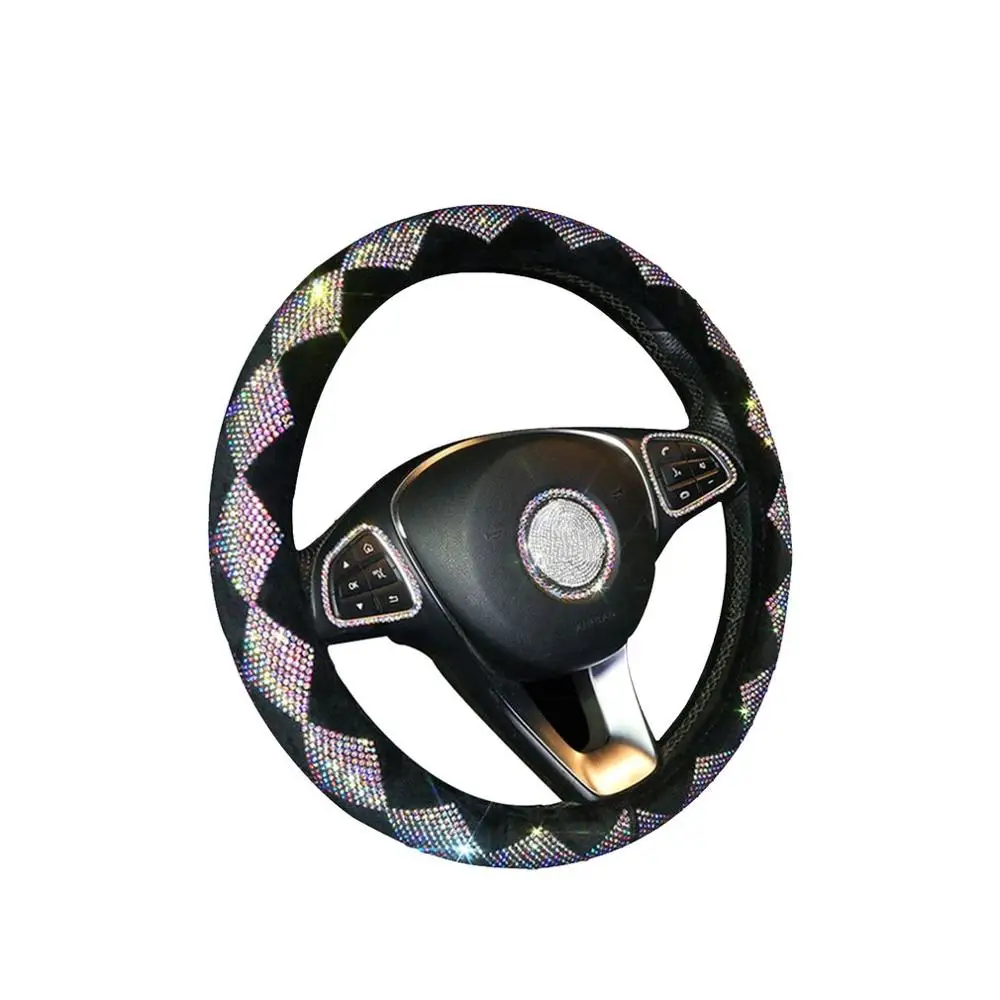

Lingge Handbrake Gear Seat Belt Shoulder Cover Handle Cover Full Rhinestone Steering Wheel Cover Rearview Mirror Cover
