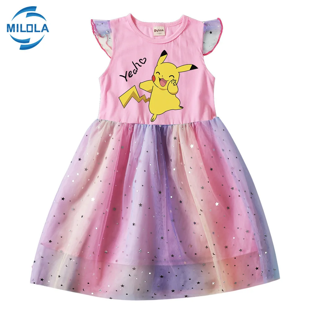 Платье для девочек с покемоном летнее платье рисунком Пикачу малышей детская