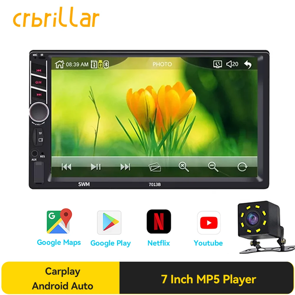 Car Stereo Radio Multimedia MP5 Player Universal Navigation 7 Inch HD Touch Screen Android Auto Audio Mirror link Backup Camera