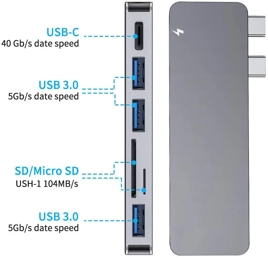 USB C Hub для MacBook Pro/Air 2020 2019 2018 6 в 1 Type Adapter Pro 13 и 15 дюймов с 3 TF/SD USB-C PD | Компьютеры офис