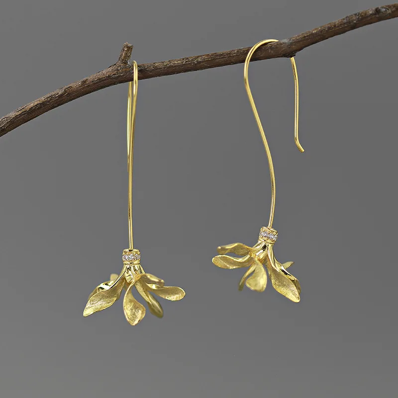 

INATURE 925 Sterling Silver Vintage Big Flower Drop Earrings For Women Exaggerated Wedding Party Jewelry