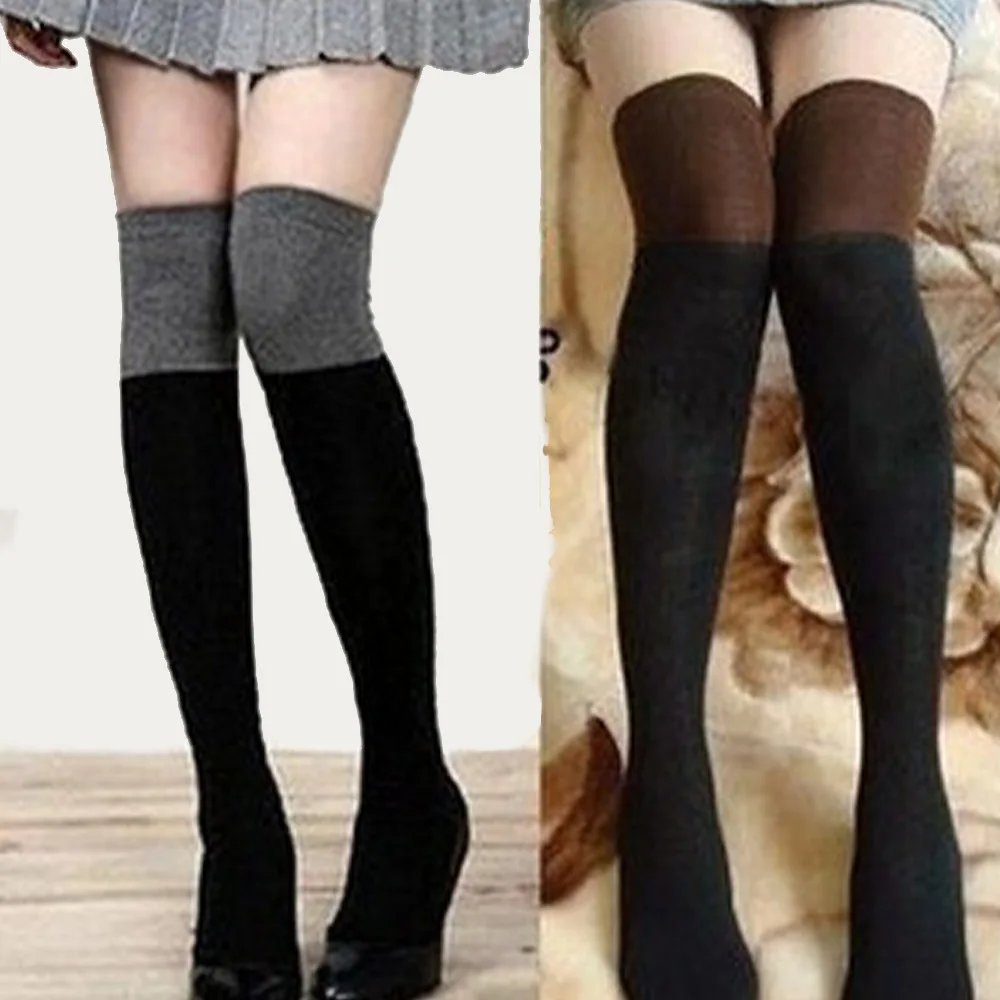 

WYXCEN 1 Pair Knit Socks Colorblock Korean Style Over-The-Knee Socks Knee Pads Stockings Trend Cotton Socks