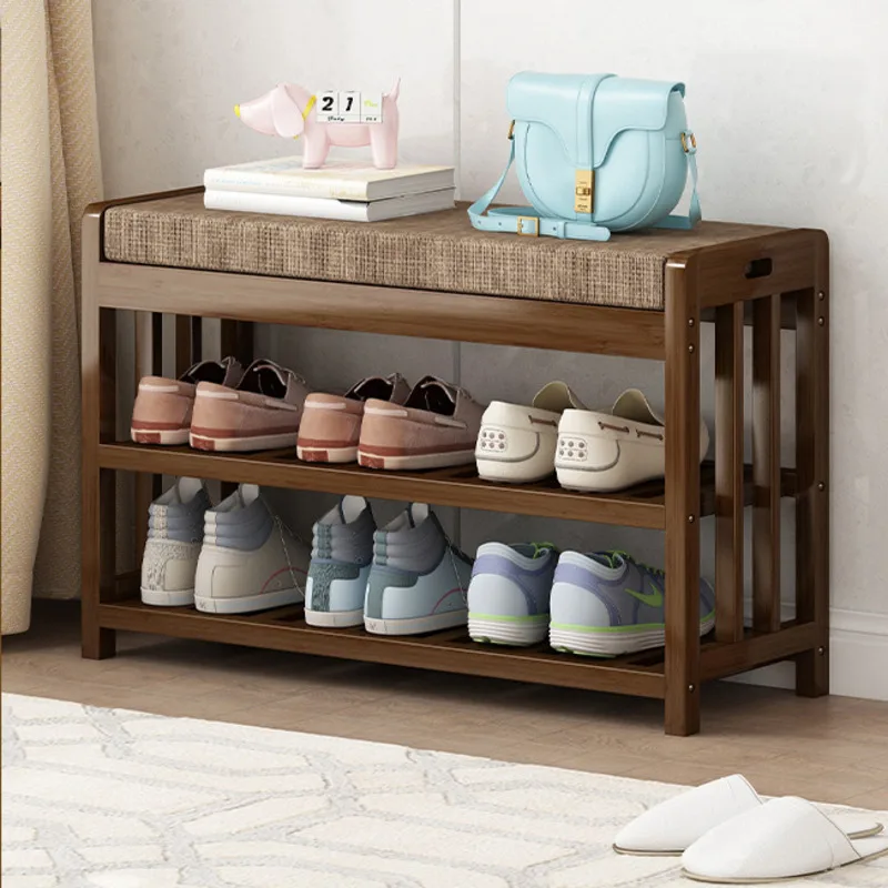 

Household Entry Shoe Rack Multi-layer Partition Shoe Cupboards Soft Bag Cushion Storage Cabinets Hook Design Hallway Bench