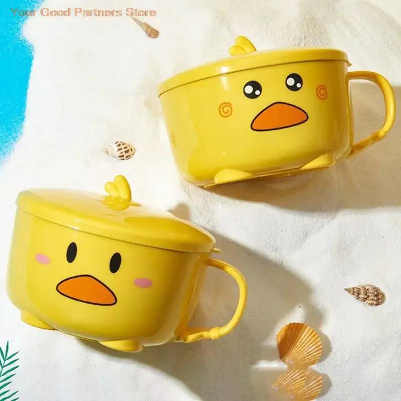 

Kawaii Duck Bowl With Lid Stainless Steel Lunch Box Kitchen Fruit Instant Salad Noodles Bowl 16*16*10cm