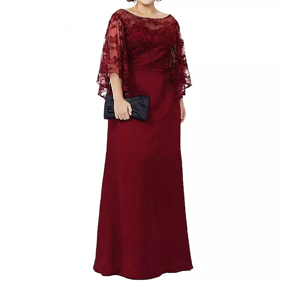

Long Sleeve Lace Top Plus Size Mother of the Bride Dress Floor Length Long Column Women Formal Evening Gowns Mother of Groom