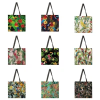 rainforest printed womens handbag folding reusable shopping bag linen handbag