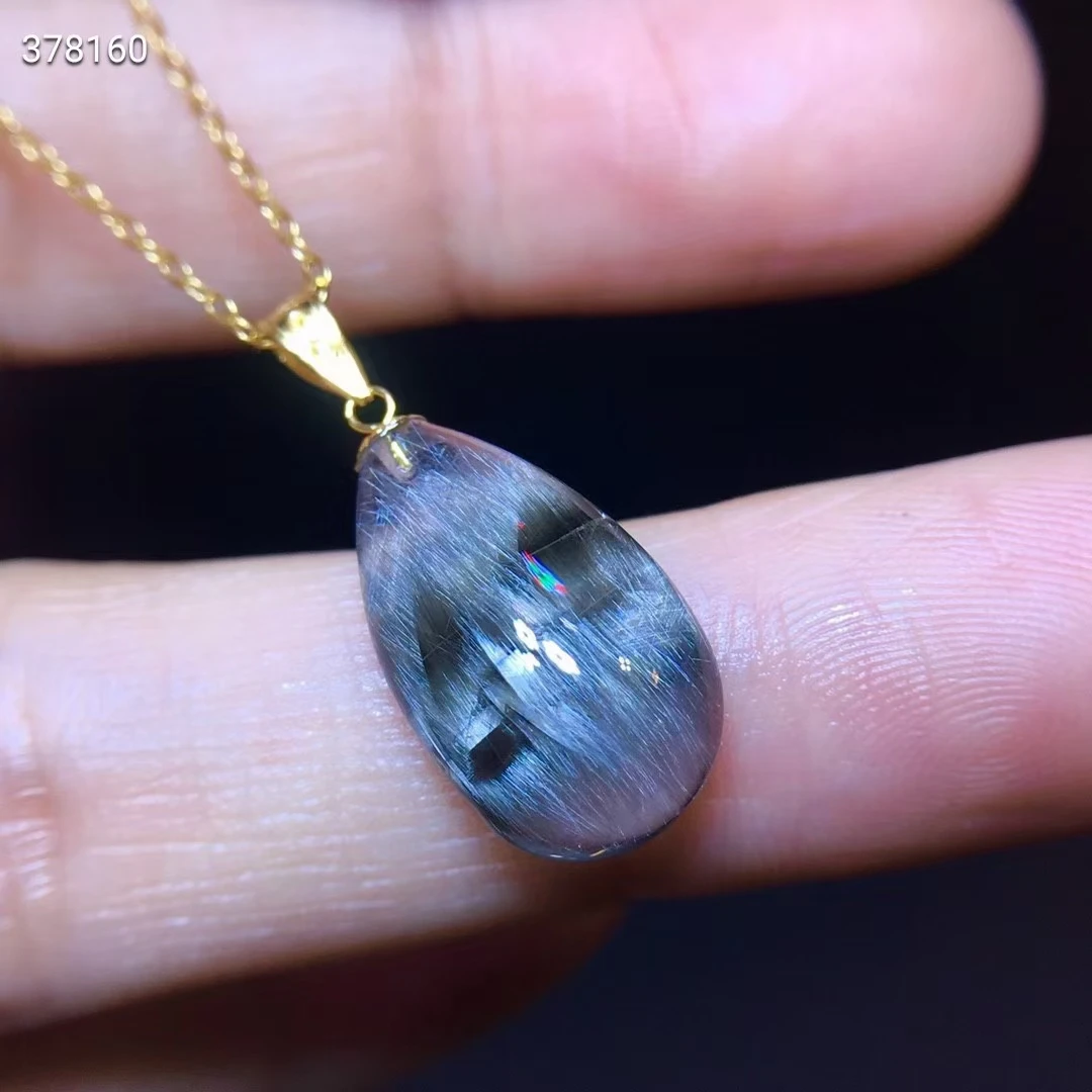 

Natural Brookite Platinum Silver Rutilated Quartz Pendant 17.3/10.2mm Water Drop Women Men Brookite Beads Fashion AAAAA