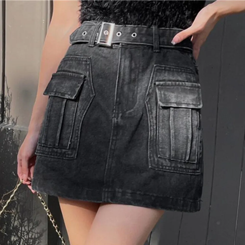 

Dark Gothic Denim Skirt Women's Mini Jean Skirts Vintage 90s Hippie Sexy Black Skirt Y2K Streetwear Fairy Grunge Clothes