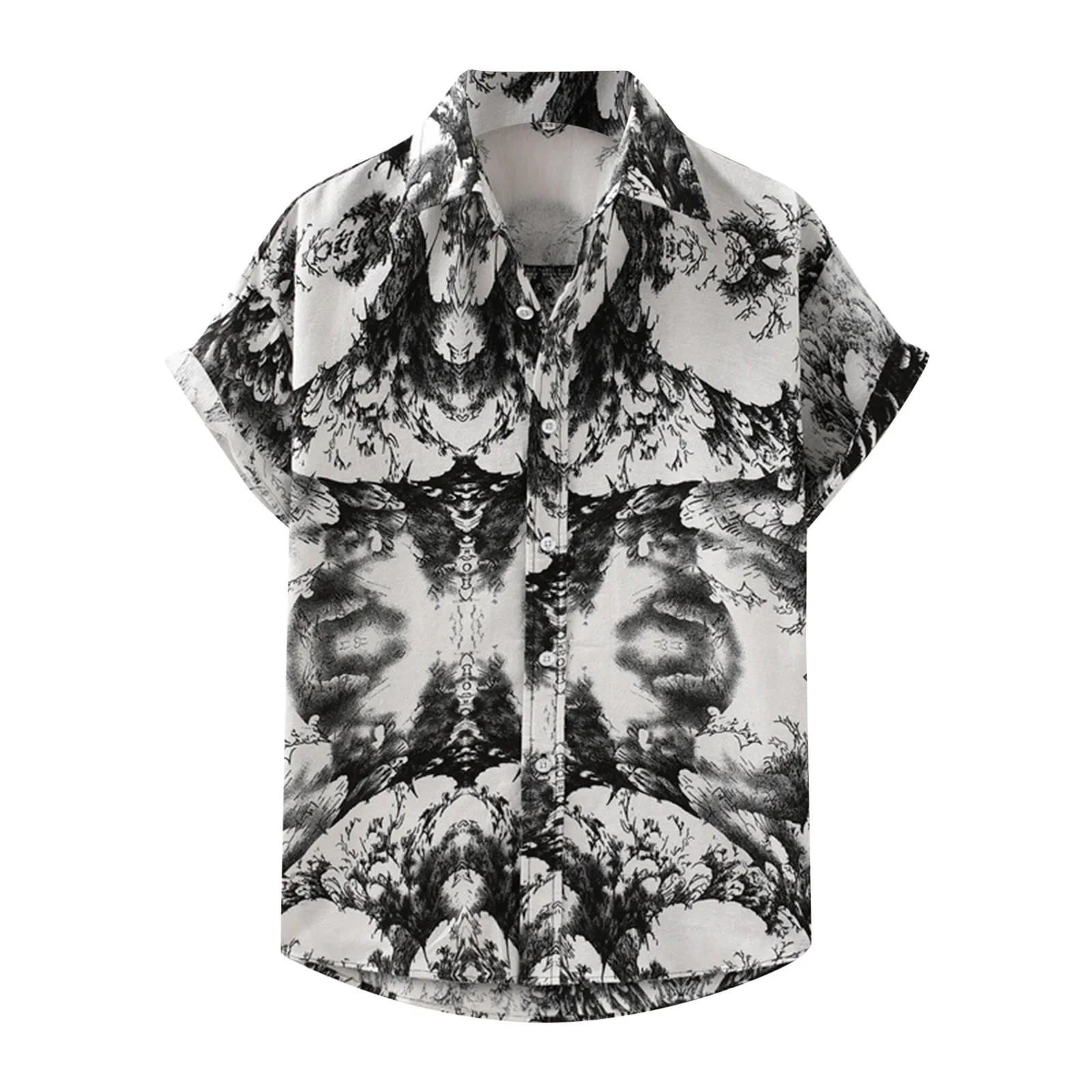 

Men Summer Fashion Tops Shirt Leisure Cotton And Linen Button Shirt Casual Painting Short Sleeve Top Blouse Boy 10