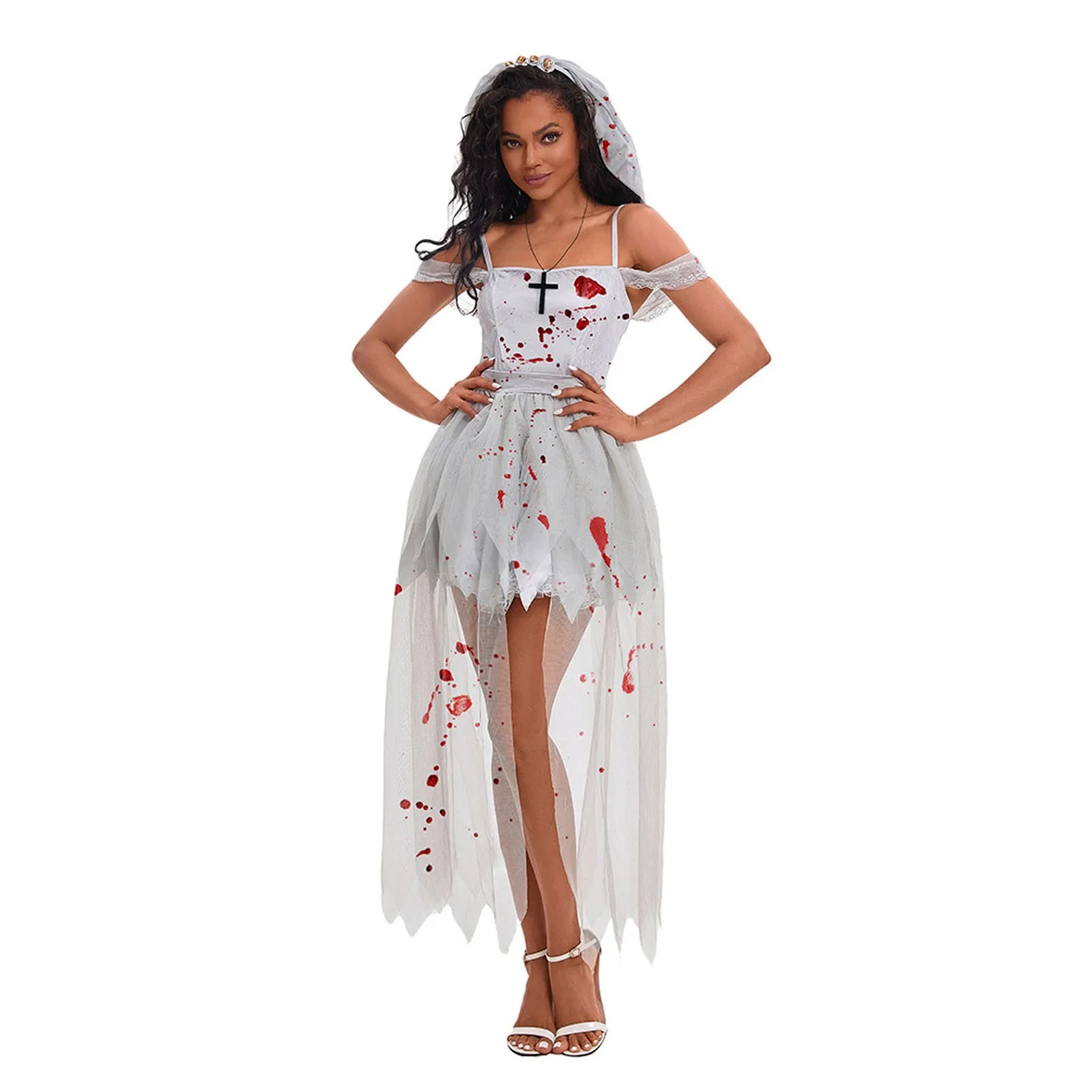Страшное кроваво-Белое Женское платье для косплея невесты женское на Хэллоуин с