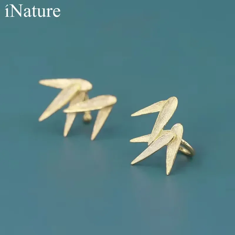 Женские серьги-клипсы в виде листика из бамбука