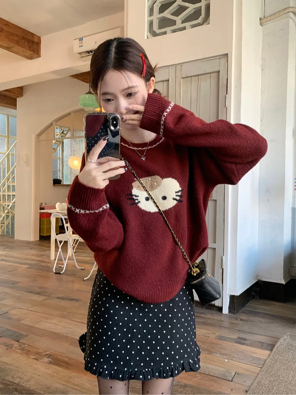 2024 новый зимний флисовый свитер с круглым вырезом и рисунком котенка женский