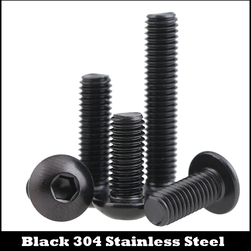 

M3 M3 * 10 M3x10 M3 * 12 M3x12 M3 * 16 M3x16 черный 304 Нержавеющая сталь SS DIN7380 болт с шестигранным отверстием сковородка круглая кнопка головка винт