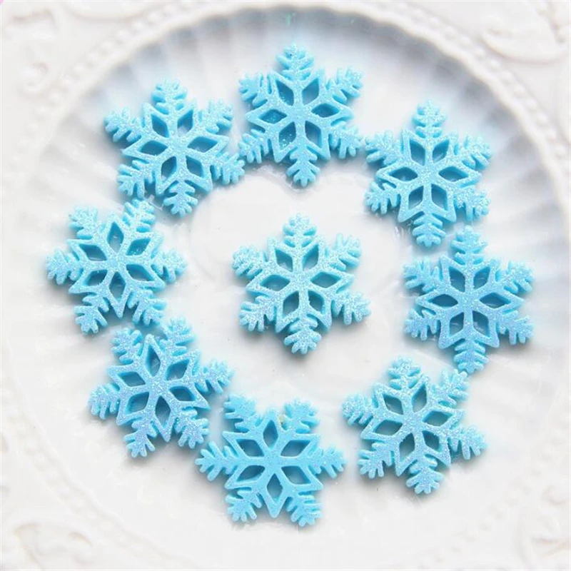 

20Pcs/Lot New Resin Blue Snow Flower Charm Connectors For Diy Hat Gloves Christmas Tree Ornament Hair Jewelry Making Acessories