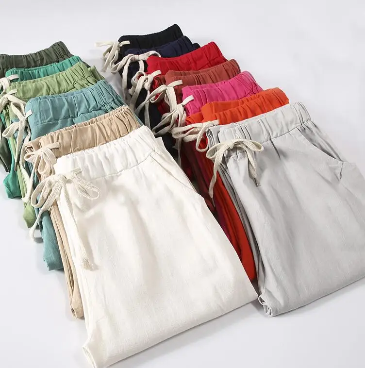 

2022 Cotton Linen Ankle Length Pants Women' Spring Summer Casual Pencil Trousers Women' Trousers