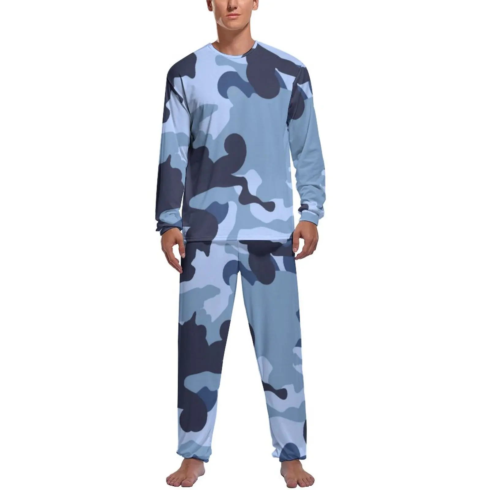 Blue Camo Pajamas Daily Military Camouflage Print Home Nightwear Man Two Piece Pattern Long Sleeve Cute Pajama Sets