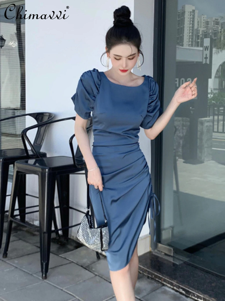 

Fashion Design Crimp French Style Puff Sleeve Dress Women's 2022 Summer Dresses High-end Sexy Slim-Fit Short Feminine Hip Dress