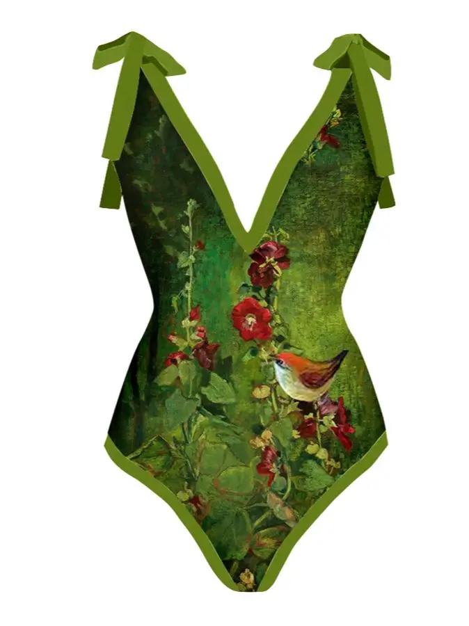 

Зеленый Модный пикантный облегающий купальник с V-образным вырезом и ремешками, Цельный купальник на бретельках, независимая накидка, модна...