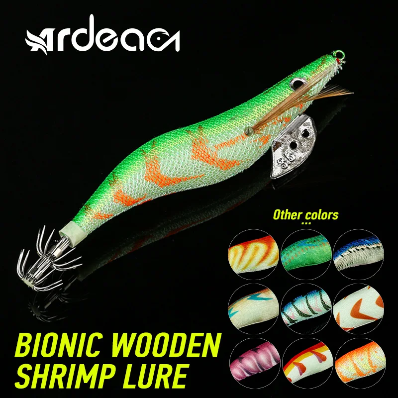 Ardea Artificial Wood Shrimps Lures 1Pcs  2.5# 3.0# 3.5# Umbrella Double Hook Squid Cuttlefish Jig Egi Lure Tackle