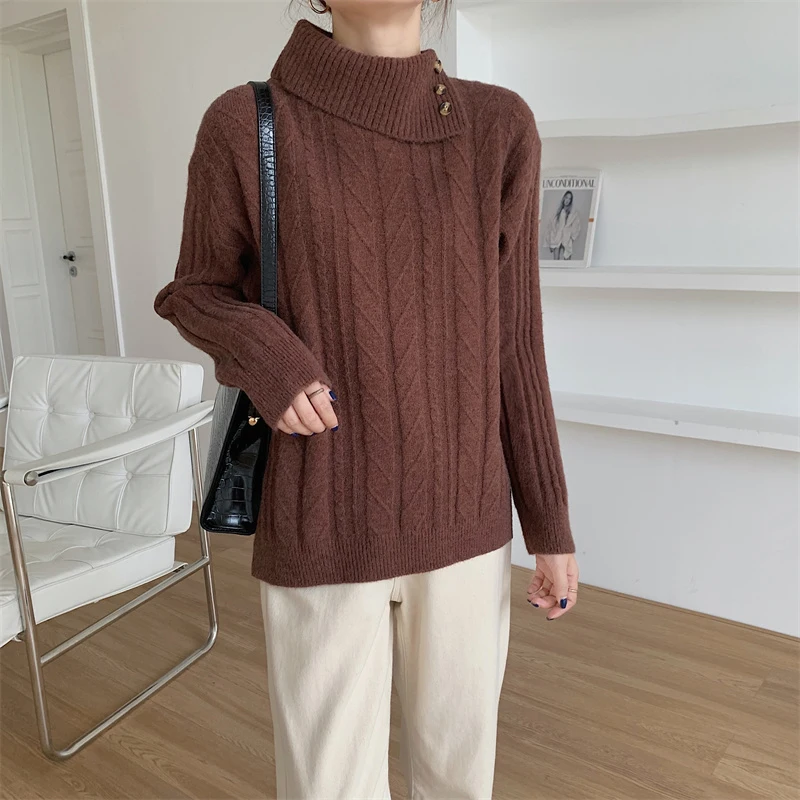 MEXZT полуводолазка женский винтажный вязаный пуловер с длинными рукавами зимние