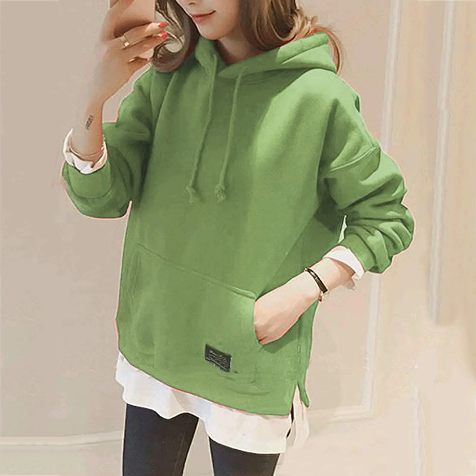 

Womens Sweatshirts Large Women Warm Top Long Sleeve Pockets Fashion Irregular Sweatshirt Loose Light Sleeve Long Hoodie Jacket