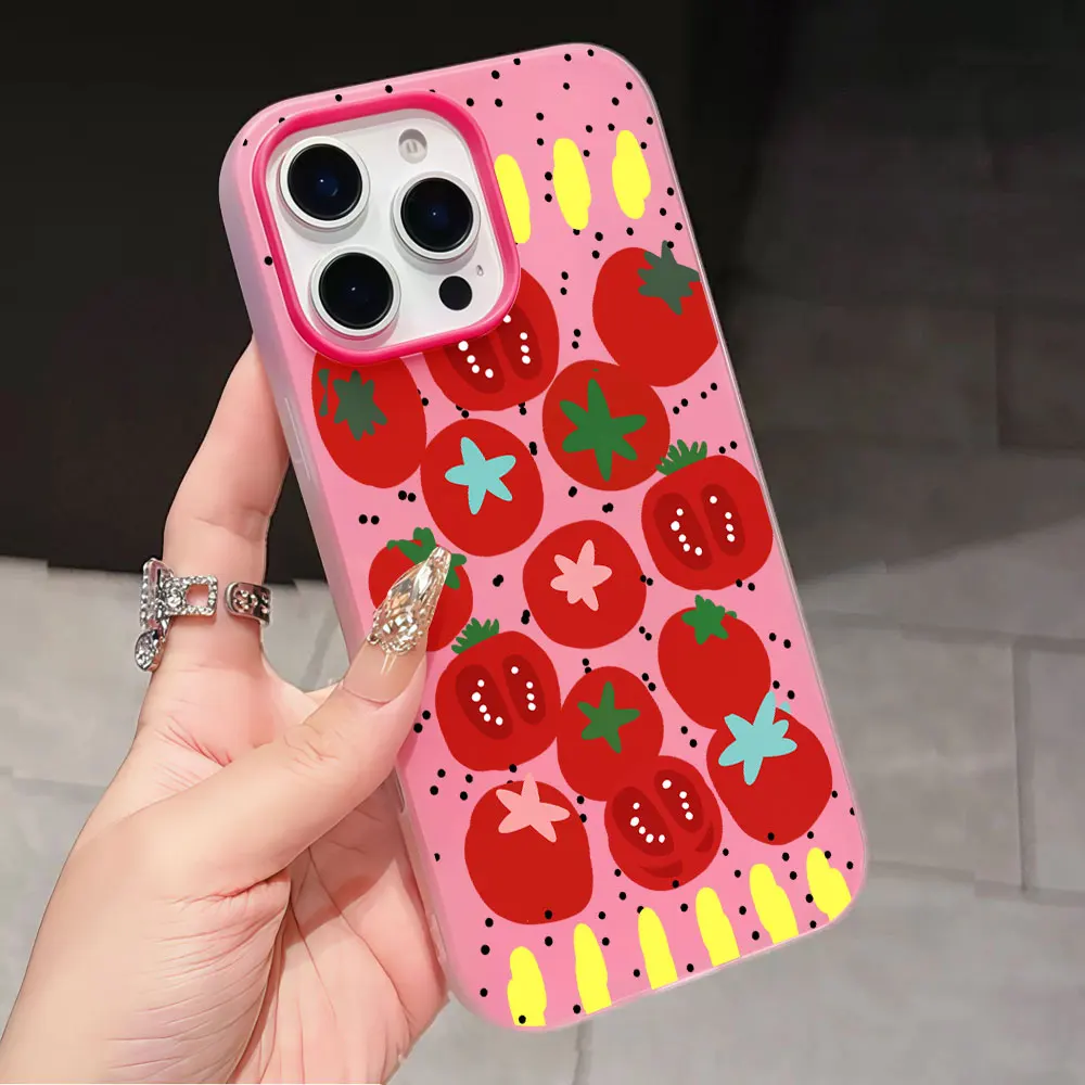 Фото Противоударный чехол-бампер для Redmi Note 14 11 10 13 12 Pro Plus 5G 4G 14C 13C 15C, матовый, 2-в-1, с акварельным рисунком «Томат» №2