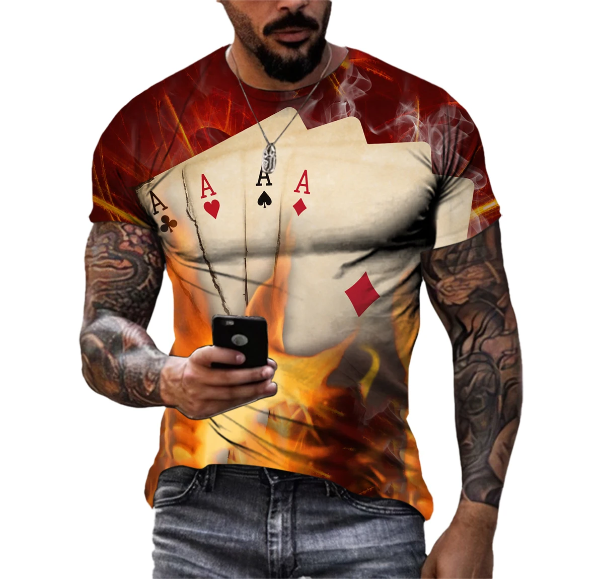 

2023Summer New 3D Printing Poker Printing Short Sleeve Personalized Retro Poker Card Men's Top Sports Breathable T-shirt 100-6xl