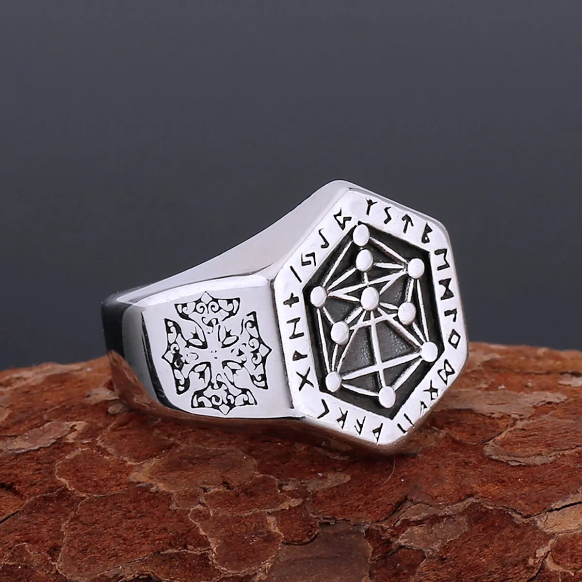 

Majestic Stainless Steel Viking Compass Ring Nordic Men's Ring Teen Locomotive Jewelry Gift Rune Amulet Punk Accessories