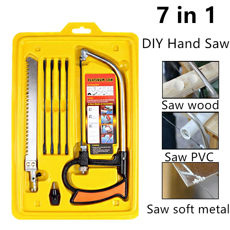 7-in-1 magic multipurpose small hacksaw frame steel saw blade woodworking wire saw hand saw set