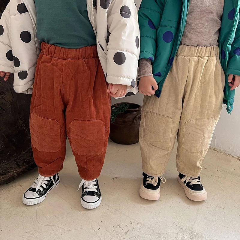 

HAYANA New Winter Kids Corduroy Pants Children Fleece Thick Knee Pad Trousers Girls Pants 1-6Y