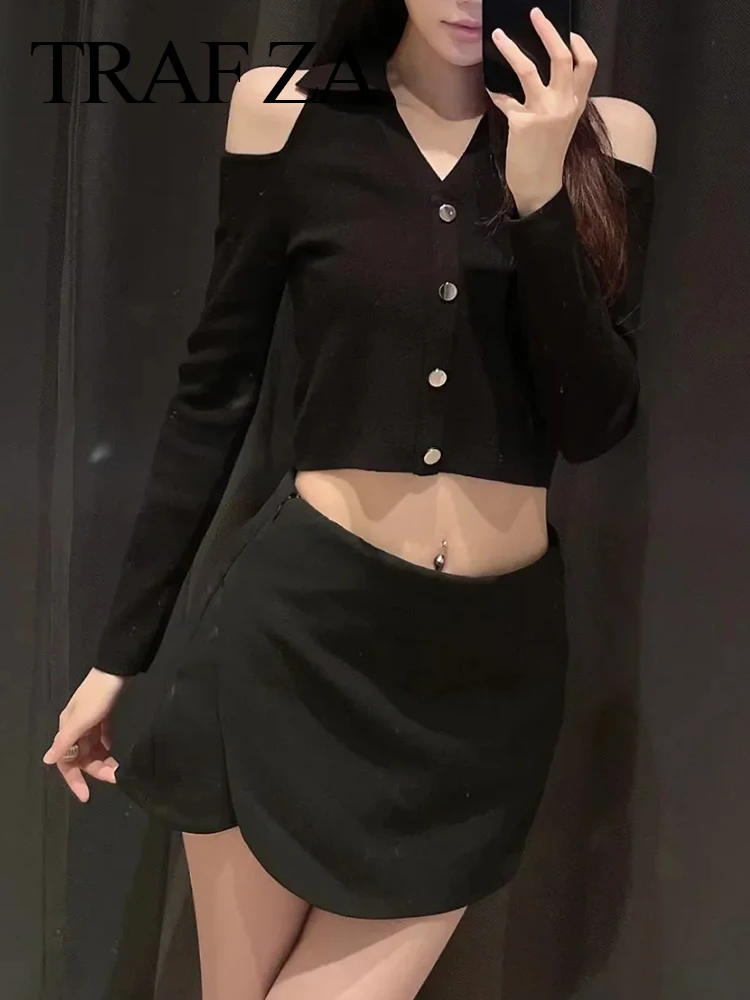 

TRAF ZA 2022 Women's Fashion Elegant Pareo Style Shorts Skirts Vintage High Waist Soild Side Zipper Female Skort Mujer