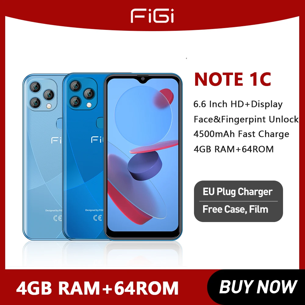 

FIGI NOTE 1C 4G Android 11 Smartphones 6.6" HD+ Display Mobile Phone Quad Core 4GB+32GB Cellphones 13MP Triple Camera 4500m
