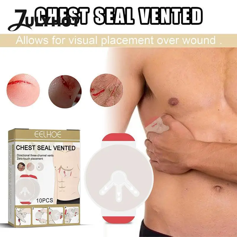 

10pcs Safety Survival Emergency Trauma Sticker Chest Seal Medical Chest Seal Vented First Aid Patch Outdoor Safety Survival