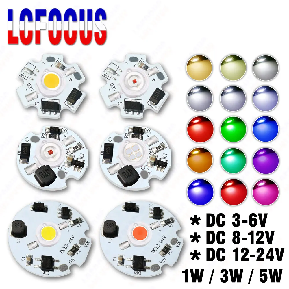 1W 3W 5W Driverless LED COB Chip White Red Green Blue Yellow Purple Full Spectrum 3-6V 8-12V 12-24V 1 3 5 W Watt Light Beads