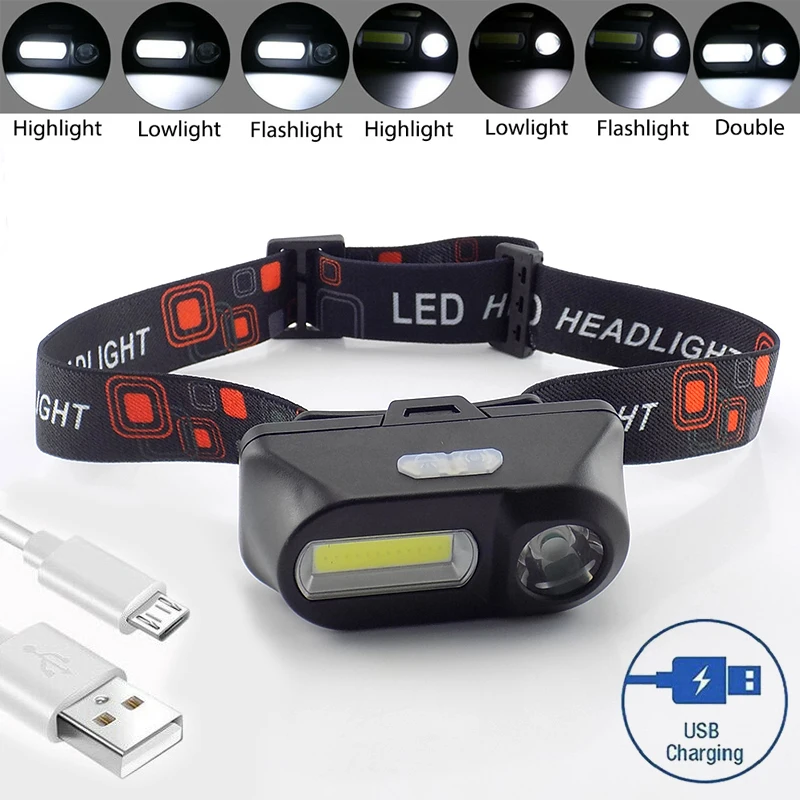 

COB XPE LED USB headlamp frontal Torches high power bright headlight 18650 Rechargeable head light for Camping fishing Lamp