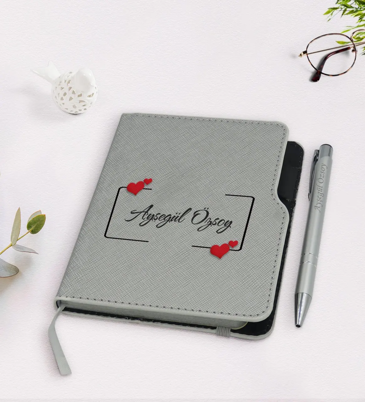 

Personalized Is Gray Thermo Leather Notebook Pen Seti-1
