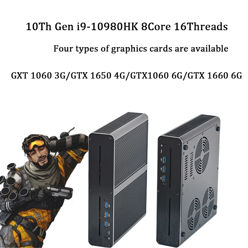 Мини-Игровой ПК 10-го поколения i9, Intel Core i9-10980HK GTX1650 4G GTX1660 6G GPU, высококачественный игровой компьютер 2 * DDR4 4K DVI HDMI DP