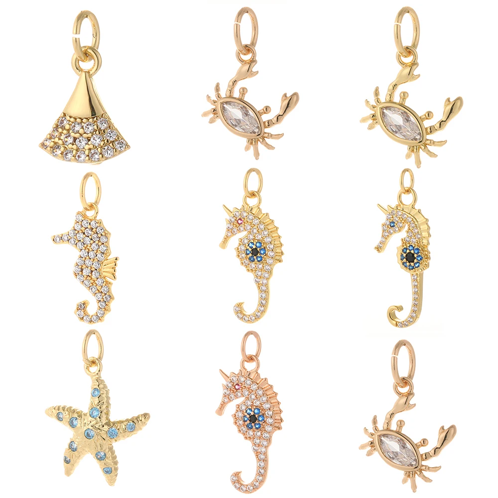Animals Charms for Jewelry Making Seashell Seahorse Designer Jewelry Charms for Diy Earrings Necklace Bracelet Charm Copper