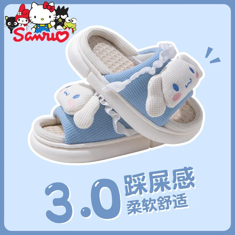 

Sanrio Melody Kuromi Hello Kitty Cinnamoroll Pochacco Children's Linen Slippers Indoor Non-slip Home Breathable Cotton Slippers