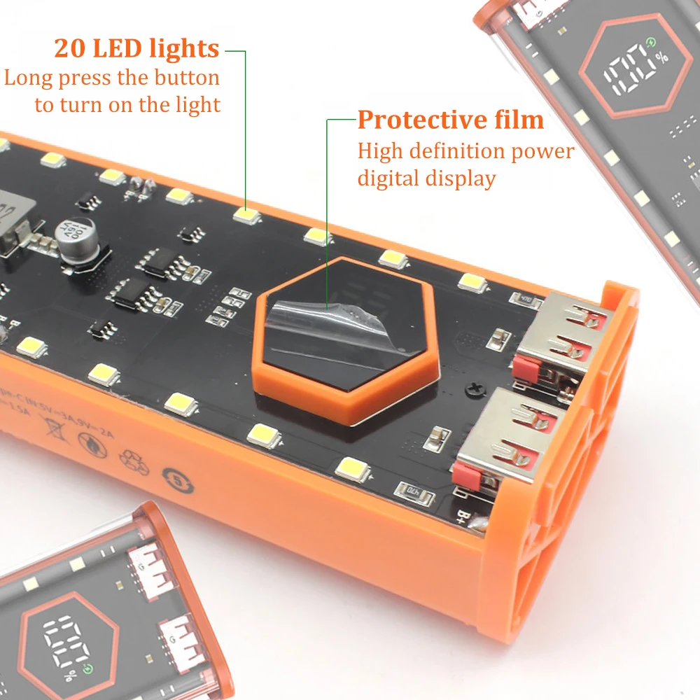 4*21700 чехол для внешнего аккумулятора держатель с двумя USB-портами типа C